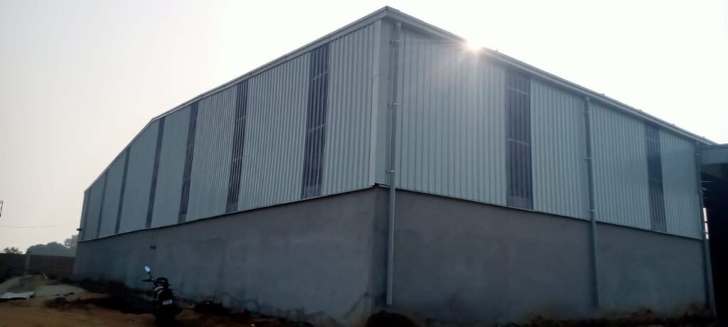 Finished PEB shed on a brick plinth wall