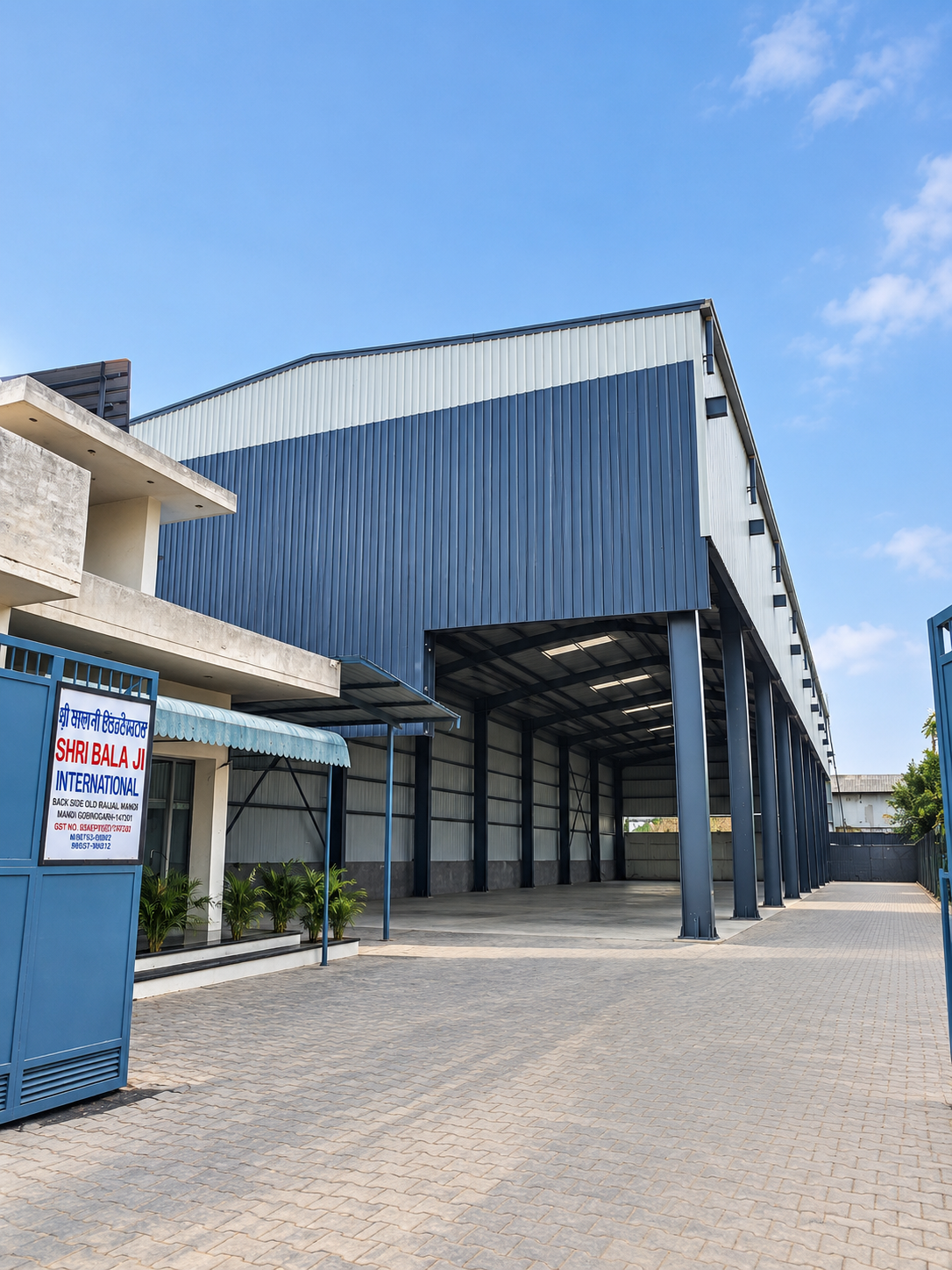 Steel warehouse building completed for Bala Ji International at Mandi Gobindgarh India