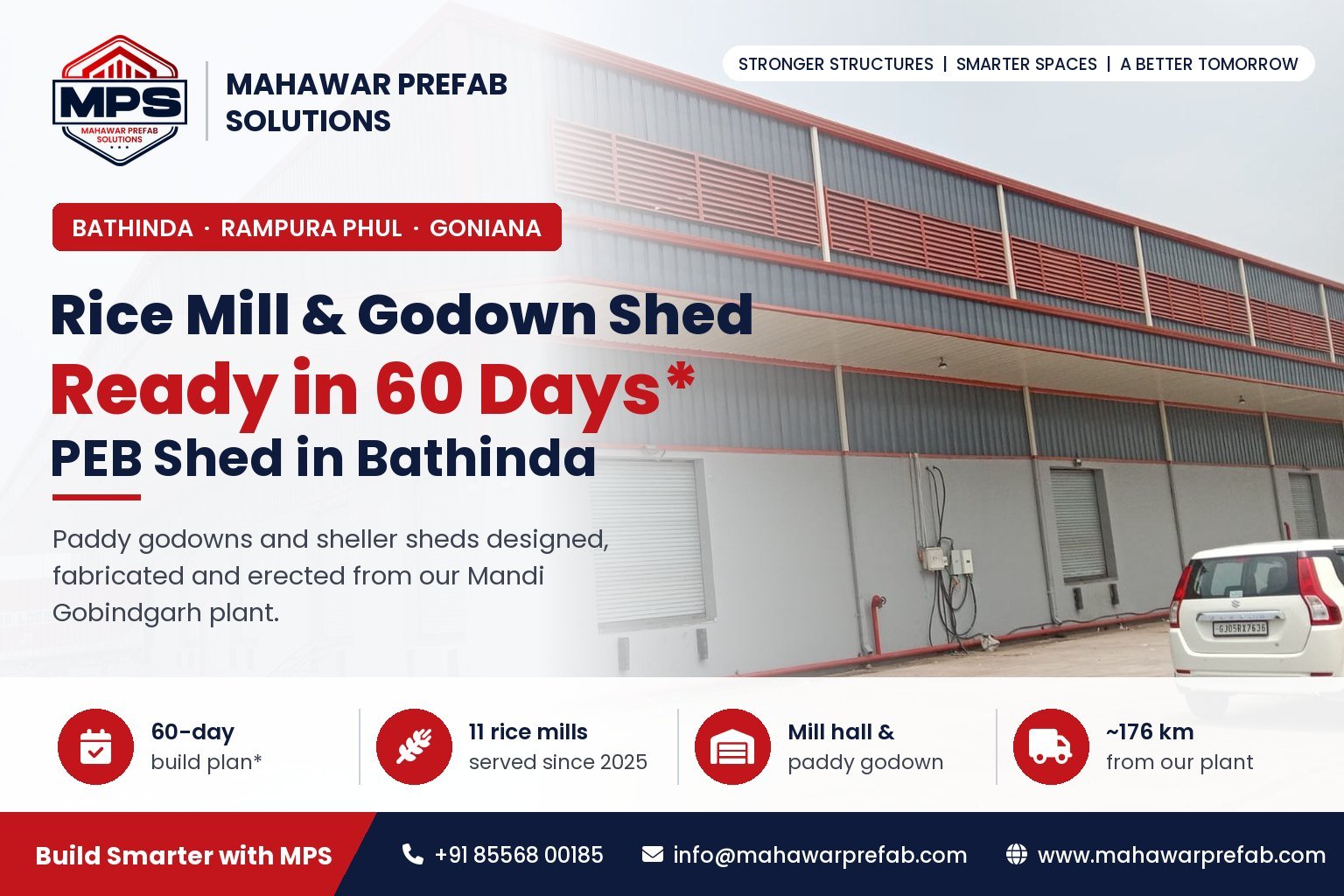 Rice mill and godown PEB shed in Bathinda by Mahawar Prefab Solutions