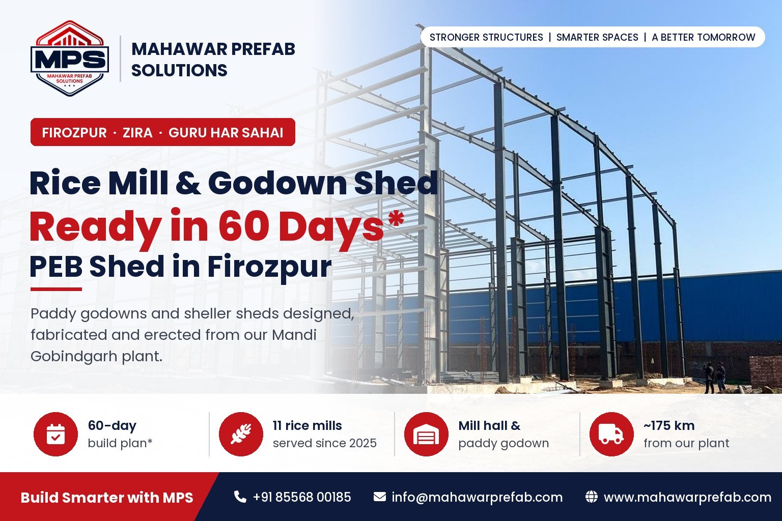 Rice mill and godown PEB shed in Firozpur by Mahawar Prefab Solutions