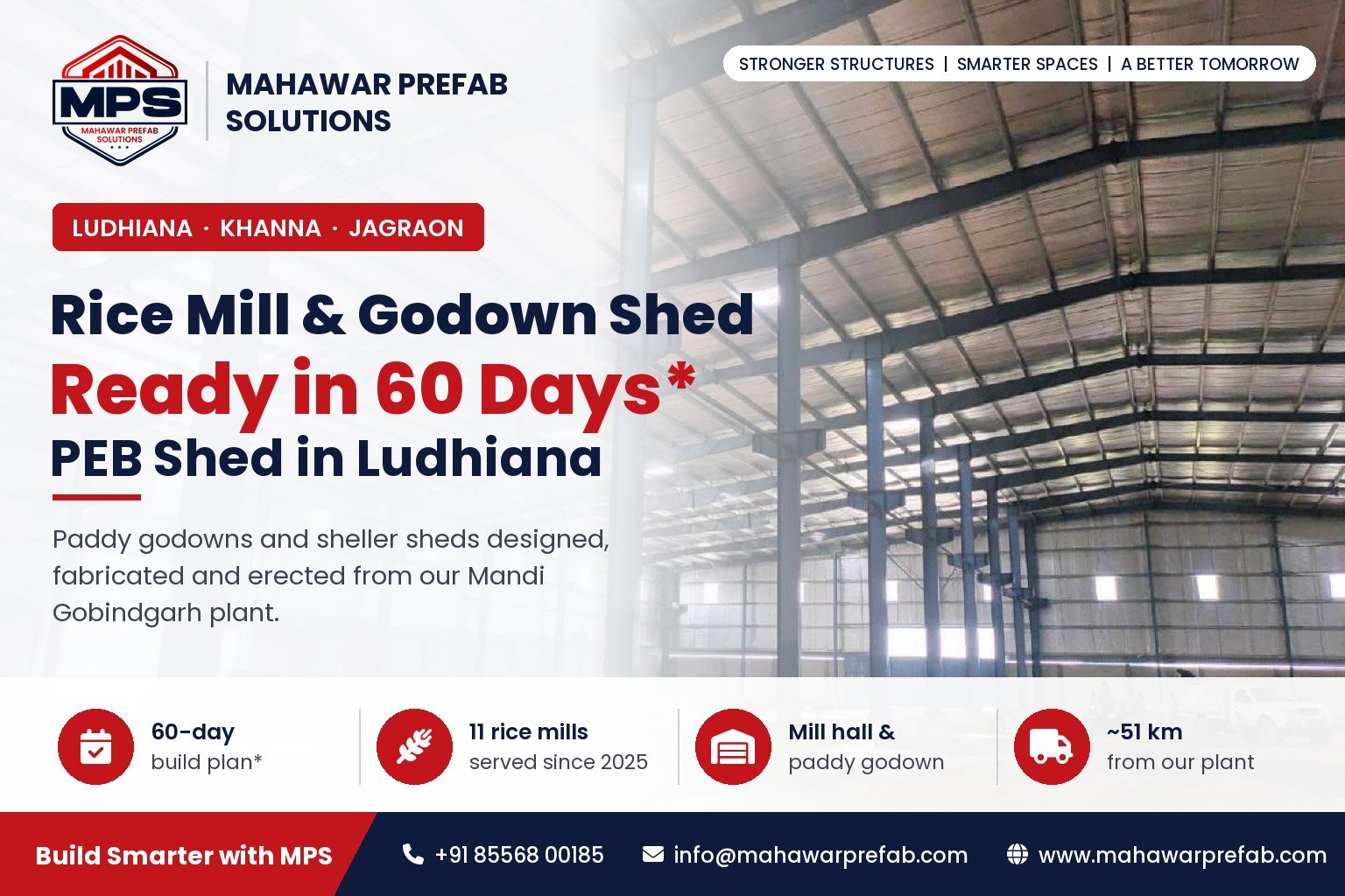Rice mill and godown PEB shed in Ludhiana by Mahawar Prefab Solutions
