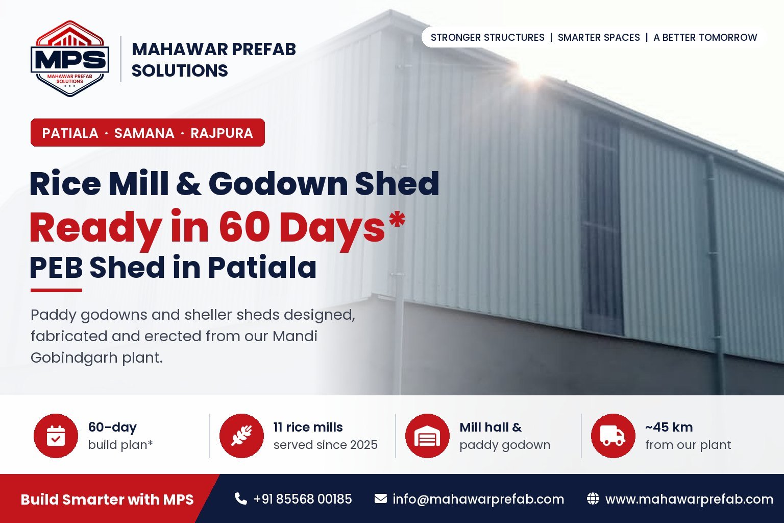 Rice mill and godown PEB shed in Patiala by Mahawar Prefab Solutions