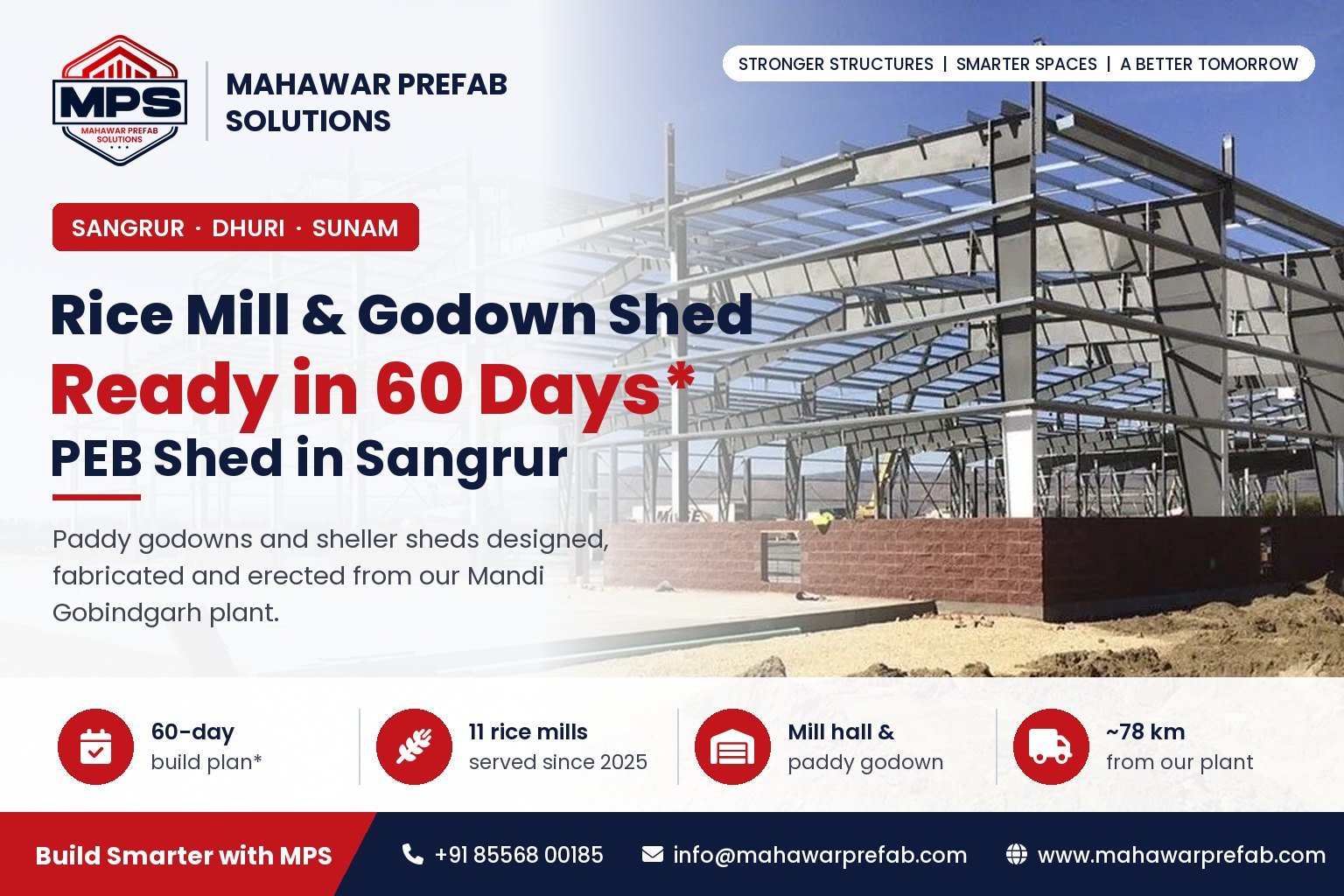 Rice mill and godown PEB shed in Sangrur by Mahawar Prefab Solutions